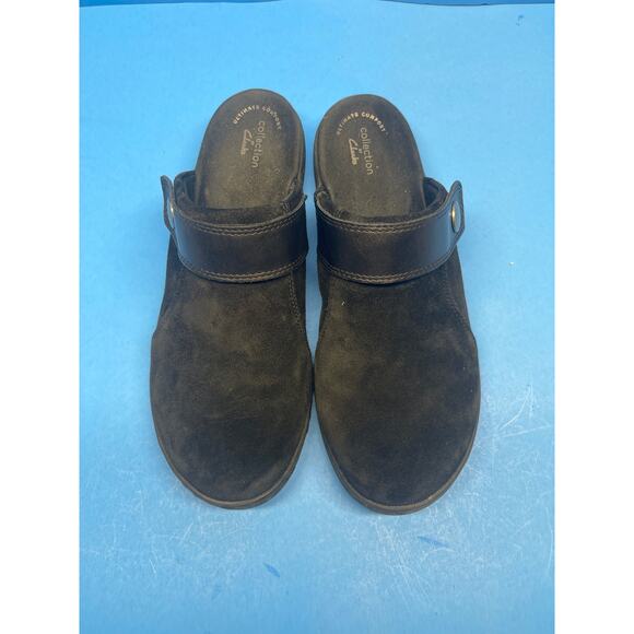 Clarks Collection Black Suede Leather Clogs Mule Slides Cork Comfort Womens 9 - Picture 7 of 13